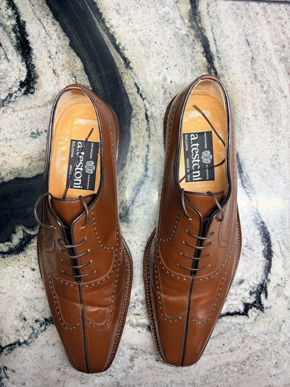 a.testoni Black Label 8G Bologna Construction Brown Split Toe Brogue Italy